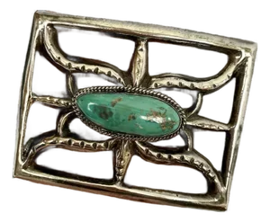 Late 20th Century Sterling Sandcast and Turquoise Buckle