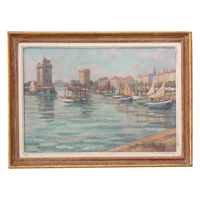 Dimensions: 24 ⅛” H x 32 ¾” W x 2 ⅛” D A charming and pastel colored oil on canvas featuring the “Port of La Rochelle”...