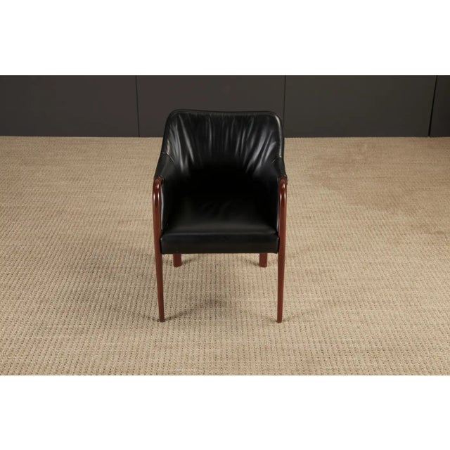 Set of Six Black Leather Dining Armchairs W Cassina Label, C 1980s, Refinished For Sale In Los Angeles - Image 6 of 16