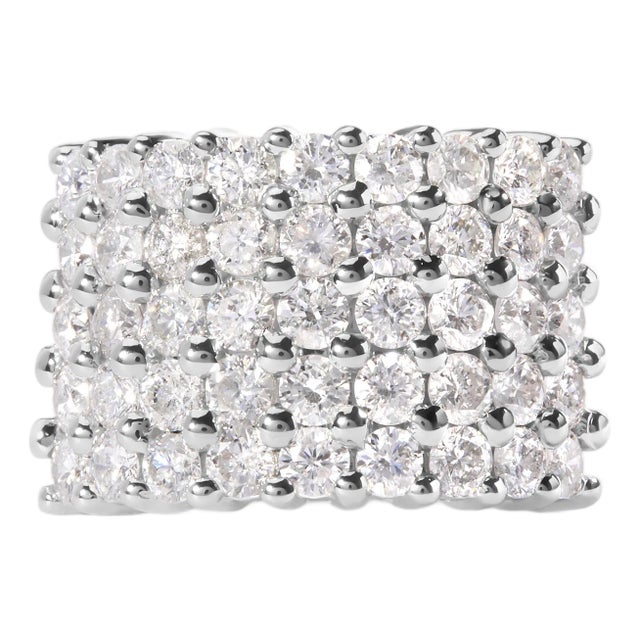 14k White Gold 4.0 Cttw Diamond 5 Row Ring Band (I-J Color, I1-I2 Clarity) - Ring Size 6 For Sale