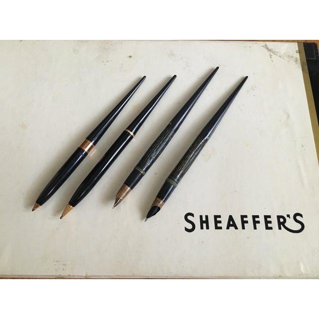 Rare Vintage Large Black Onyx Sheaffer Desk Set Comes With 2 Sheaffer White Dot Pens as Well as 2 Gold Nib Pens. For Sale - Image 12 of 12