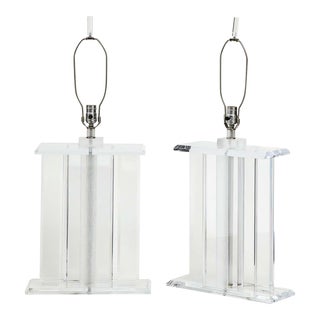 1980's Mid-Century Modern Large Lucite Table Lamps - A Pair For Sale