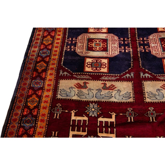 Vintage Persian Handmade Ruby-Red Tribal Wool Rug For Sale - Image 9 of 10