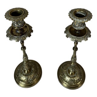 Gilt Brass Candlesticks, 1920s, Set of 2 For Sale