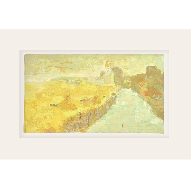 Vintage Early 1900's European Impressionistic Yellow Landscape, Oil Painting on Paper With Mat For Sale
