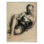 Vintage 1950s Charcoal Female Figure Study Drawing For Sale