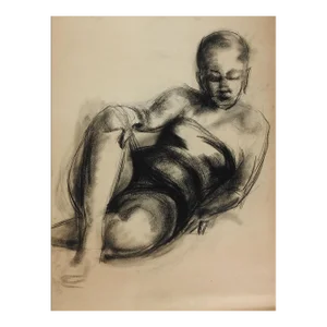 Vintage 1950s Charcoal Female Figure Study Drawing
