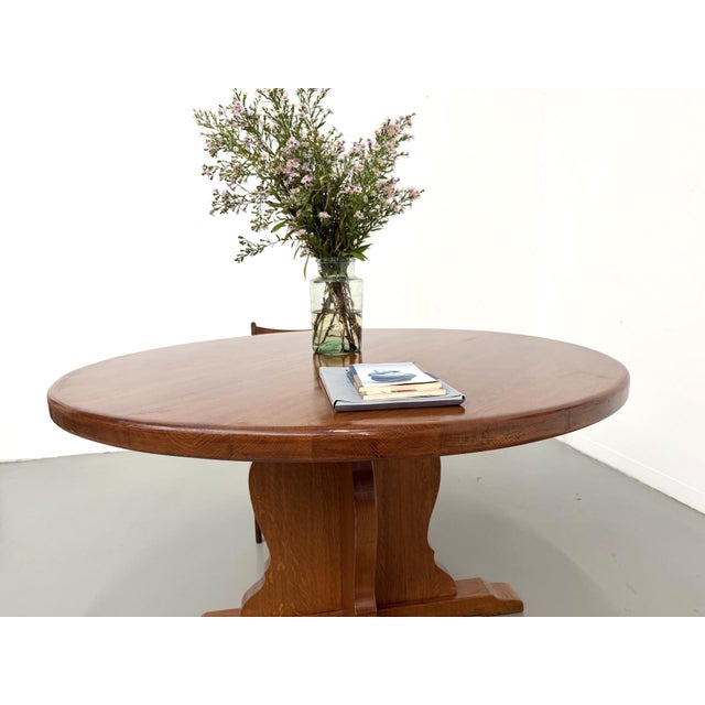 Brutalist Round Table in Oak, 1960s For Sale - Image 16 of 18