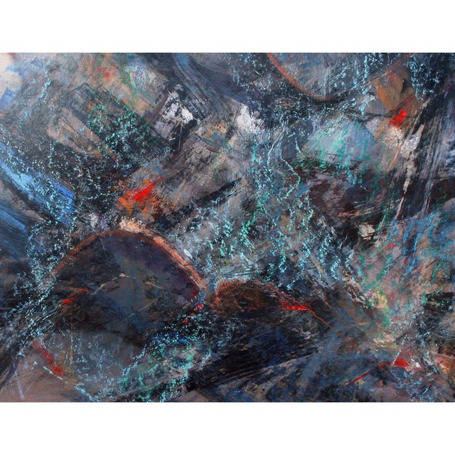 Space Abstract, Mid Century Abstract Expressionism With Grey, Black, Blue, Red by Rene Couturier For Sale - Image 4 of 5