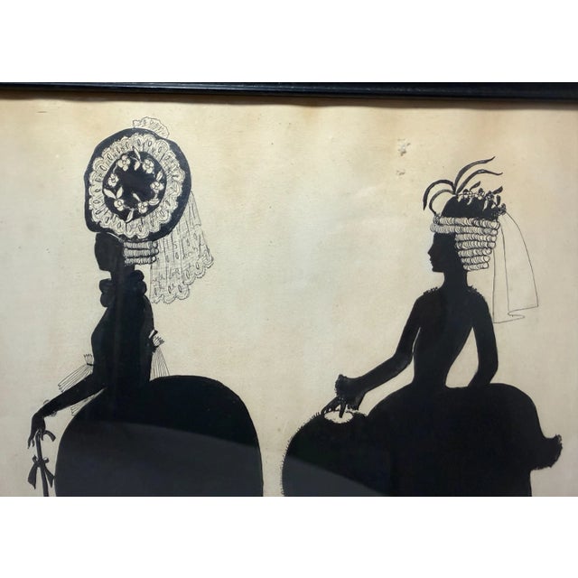 Large Antique 1800's Victorian Fashion Lady Original Silhouette Art Ink Drawing For Sale - Image 10 of 14
