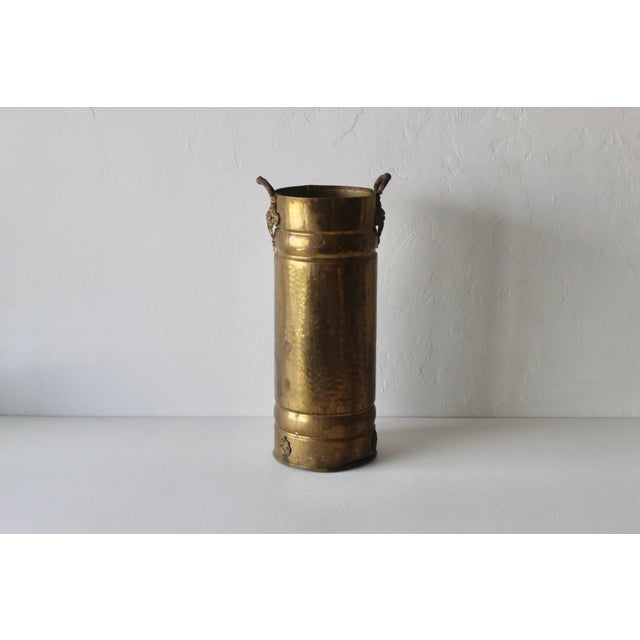 English Style Hammered Brass Umbrella Ornate Stand Handles Vintage Mid Century For Sale In Miami - Image 6 of 16