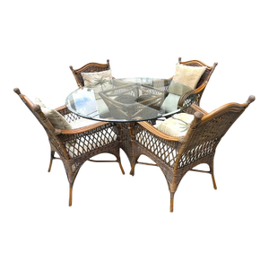 Vintage Tropical Rattan & Wicker Table & Chairs
