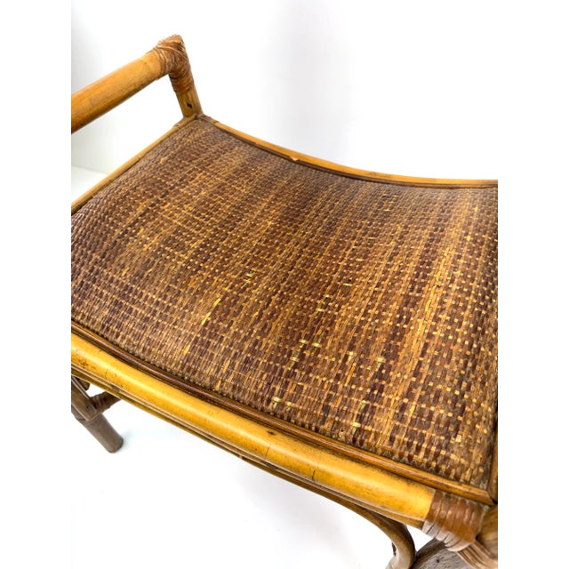Wood Vintage Mid Century Rattan Bench With Bentwood Frame and Woven Seat For Sale - Image 7 of 12