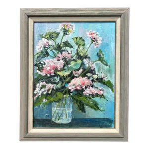 1990’s Impressionist Floral Still Life Oil Painting of Pink Gardenias
