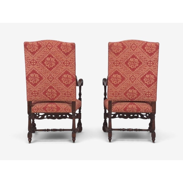 Baroque Style, Large Armchairs, Carved Wood, Red Damask, England, 1920s For Sale - Image 16 of 16