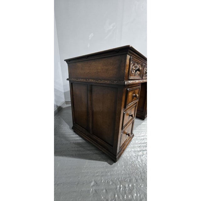 Oak Pedestal Desk, 1920s For Sale - Image 3 of 11