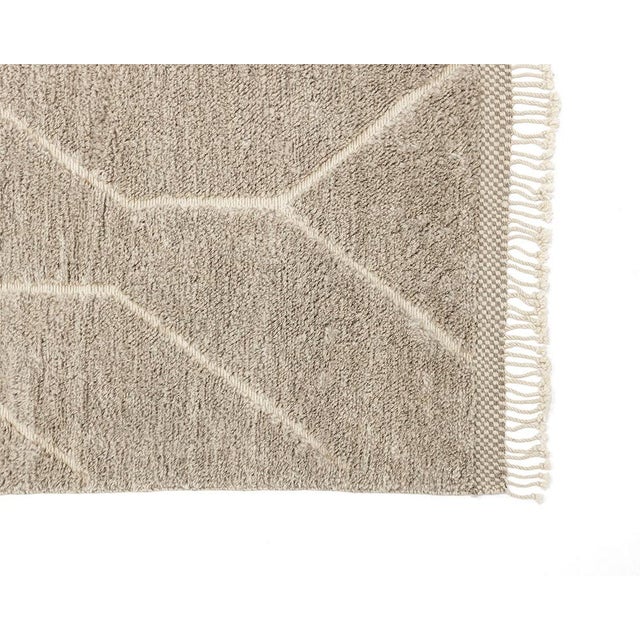 Beige Oversized Geometric Line Hand-Knotted Wool Rug | 15'0" X 11'7" | One of a Kind For Sale - Image 8 of 8