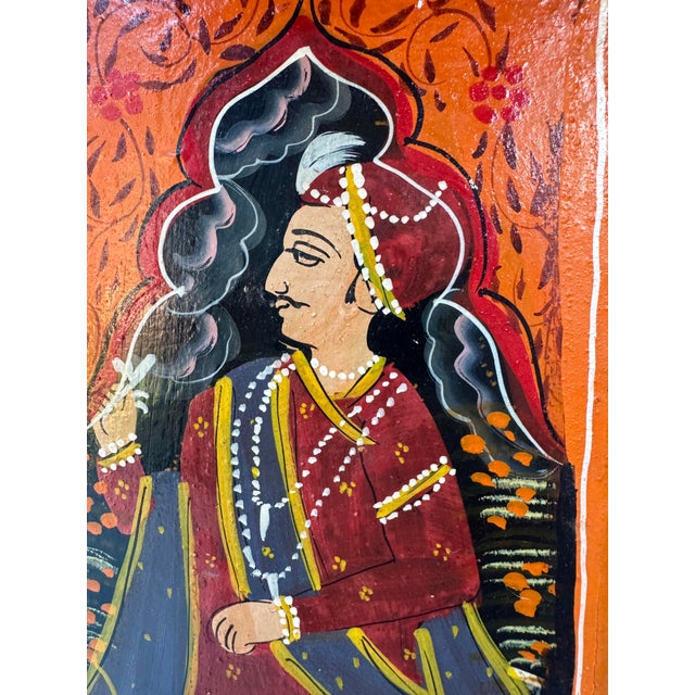 Wood Vintage Indian Mughal Style Hand Painted Octagonal Dowry Box For Sale - Image 7 of 15