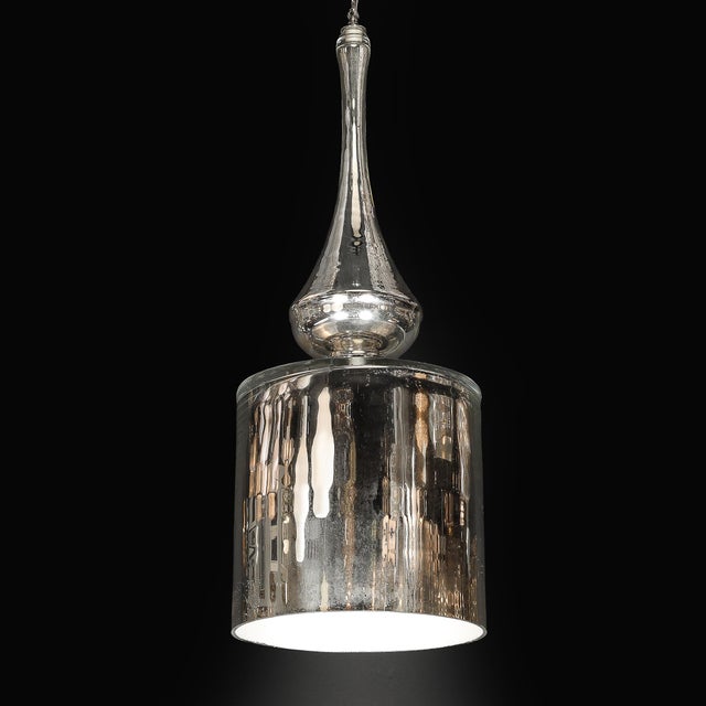 Modernist Hand-Blown Murano Mercury Glass Pendant Chandelier W/ Chrome Fittings For Sale - Image 16 of 16