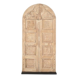 Antique Indian Bleached Teakwood Door, Now Mounted on a Stand, C. 1880 For Sale