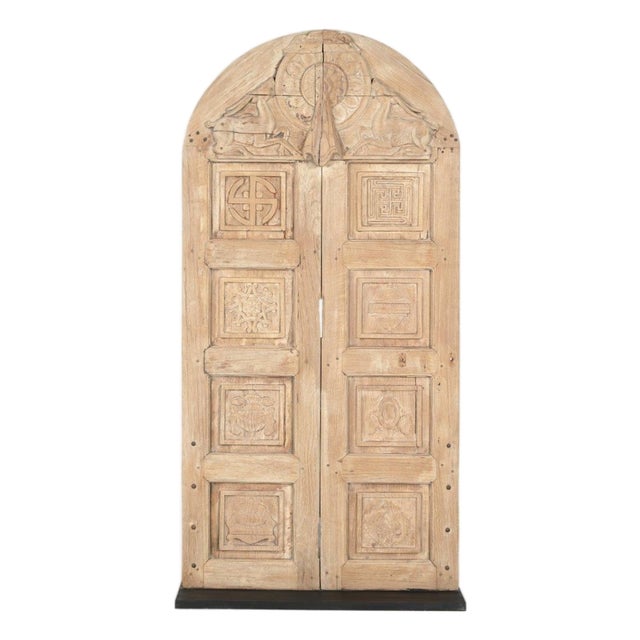 Antique Indian Bleached Teakwood Door, Now Mounted on a Stand, C. 1880 For Sale