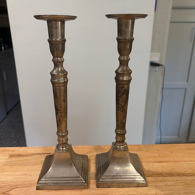 Pair of Heavy Antique Silver Plated Candle Sticks
