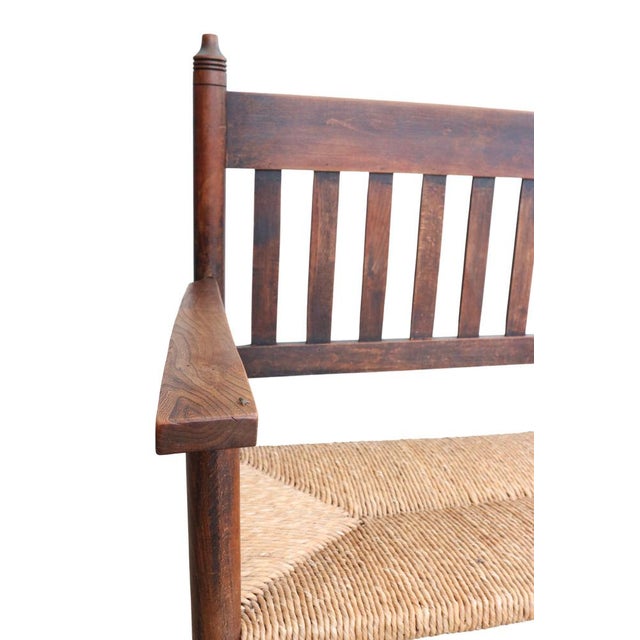Antique Dutch Arts and Crafts Wooden Bench with Woven Rush Seat, 1900 For Sale - Image 13 of 14