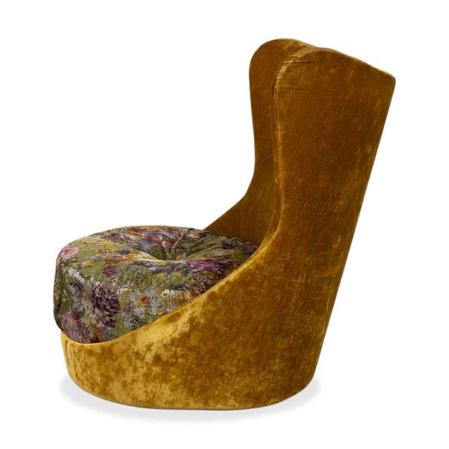 Cocoa Island Swivel Lounge Chair in Yellow, Gold and Green Upholstery from Bretz For Sale - Image 11 of 13