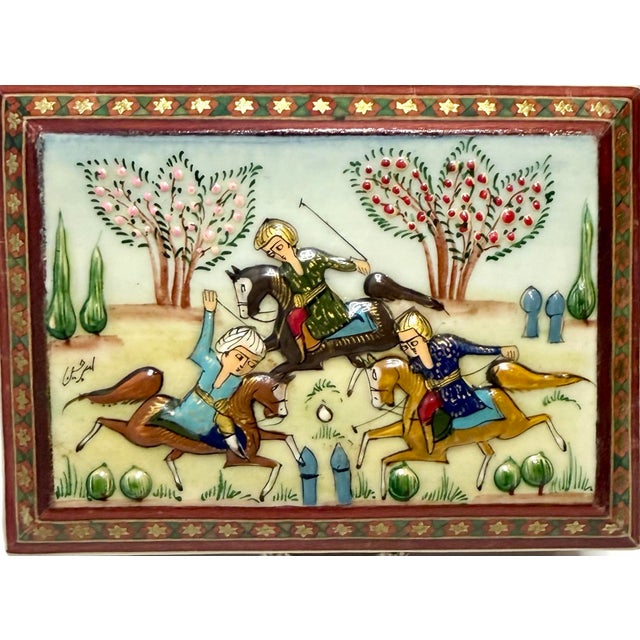 This Vintage Persian Khatam Handcrafted Inlaid Wooden Micro Jewelry Trinket Box measures 4.3125 inches long, 3.3125 inches...