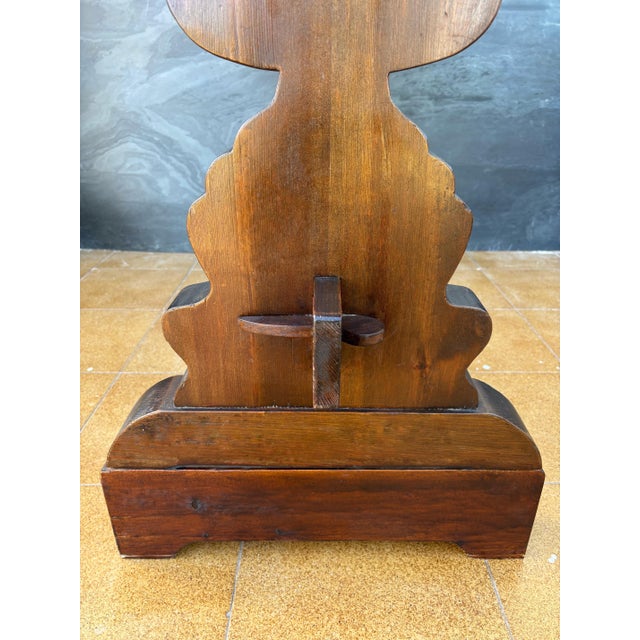 Wood Spanish Rustic Trestle Console Table with Carved Pedestal Supports, 1940s For Sale - Image 7 of 8