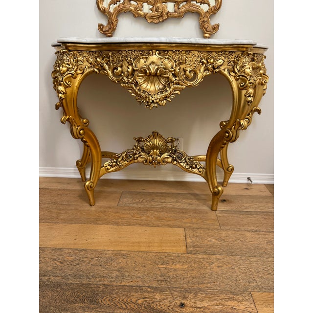 Beautiful Louis XV Console Table, An Original Antique with Original Marble Top. Finely Carved French gilded traditional,...