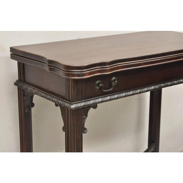 Early 20th Century Antique Georgian Chippendale Mahogany Convertible Flip Top Console Game Table For Sale - Image 5 of 12