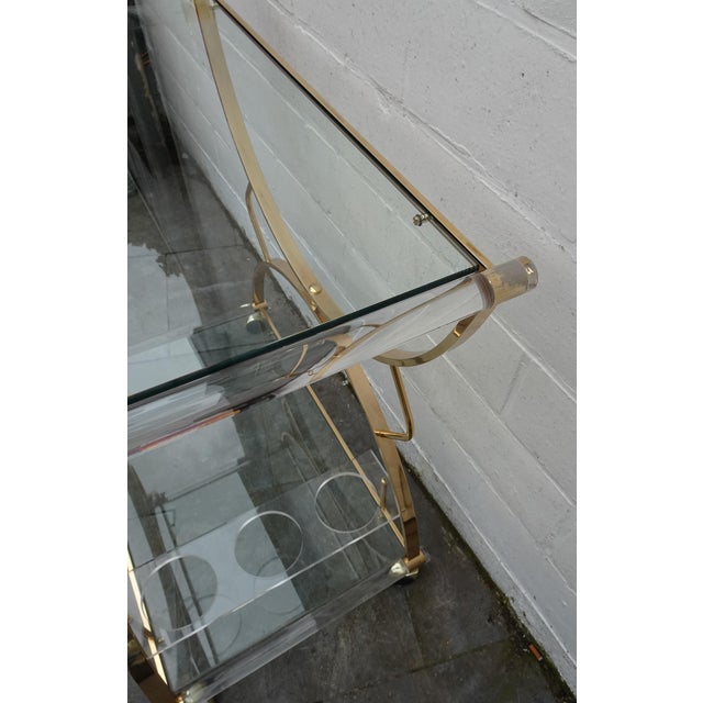 Metal Large Gilded Brass, Glass and Acrylic Glass Bar Cart, 1970s For Sale - Image 7 of 12
