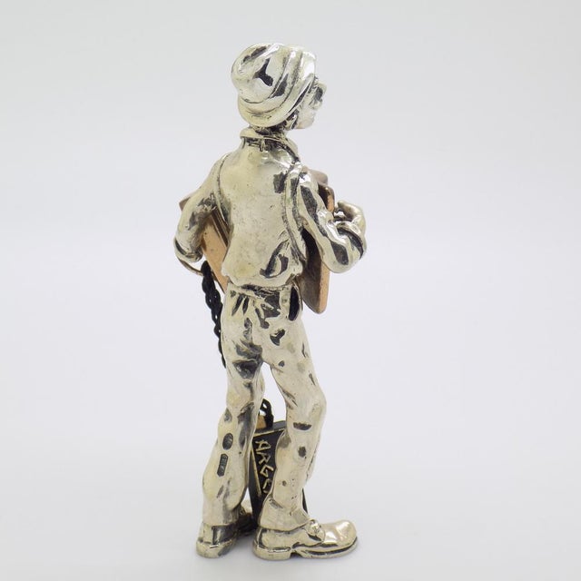 Vintage Italian Handmade Silver and Brass Accordion Player Sculpture by Etruria Gioielli, 1980s For Sale - Image 9 of 15