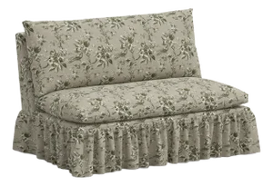 Stoffer Home x Cloth & Company Thelma 47" Ruffle Settee in Michigan Bird Toile Olive