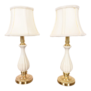 Lenox Lighting by Quoizel Hollywood Regency Porcelain and Brass Table Lamps, Pair