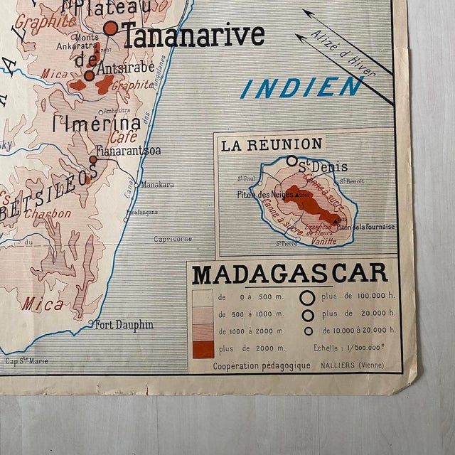 Paper Vintage School Map of Indochina and Madagascar, 1950s For Sale - Image 7 of 8