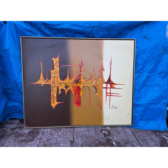 Large scale Carlo of Hollywood mid century painting . This striking large-scale original oil painting features a dramatic,...