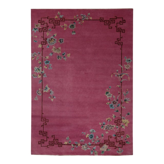 Rug & Kilim Chinese Style Art Deco Rug in Pink with Colorful Floral Patterns - 12'x18' For Sale