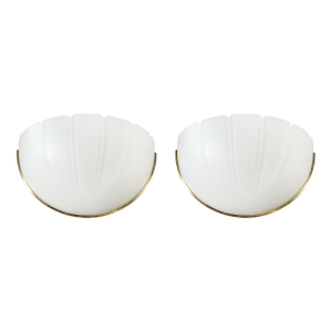 Mid-Century Scalloped Molded & Frosted Glass Sconces Signed Glashütte Limburg