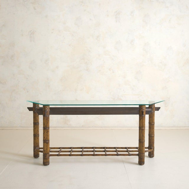 Wood Italian Bamboo + Iron Console Table, 1970s For Sale - Image 7 of 13