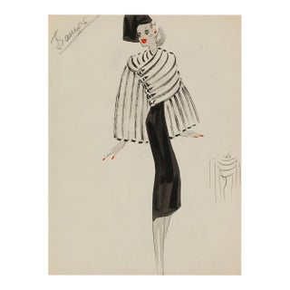 Vintage French Fashion Wall Art Print – White Coat & Black Dress, 30" X 40" For Sale