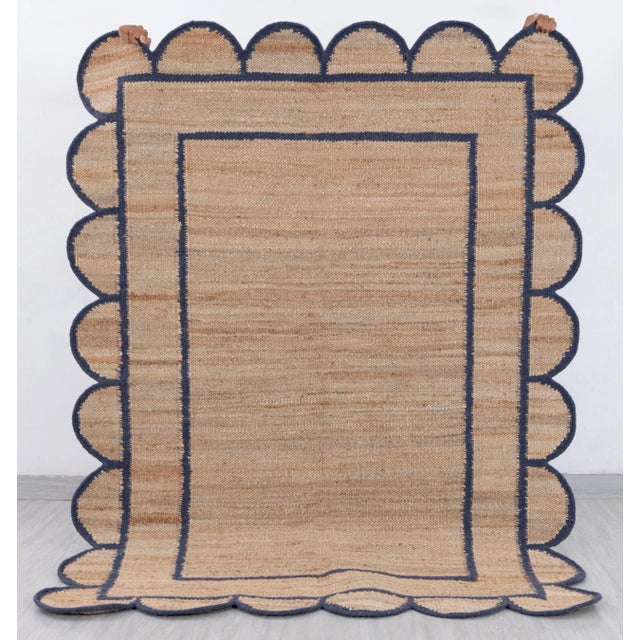 Navy Jute Wool Premium Handwoven Scalloped Rug 3x20 Ft. For Sale - Image 11 of 13