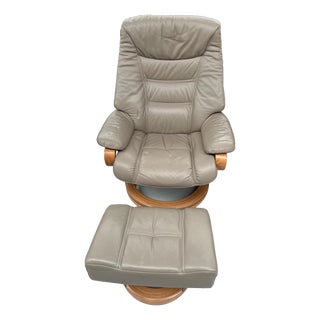 Set of Beige Leather Swivel Recliner Chair and Ottoman from Stressless, 2000s For Sale