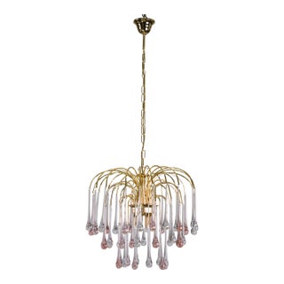 1980s Lady Grace, Chandelier With Pink and Transparent Pendants, Murano Glass For Sale
