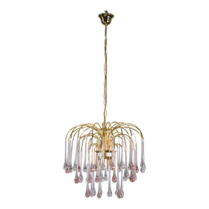 1980s Lady Grace, Chandelier With Pink and Transparent Pendants, Murano Glass
