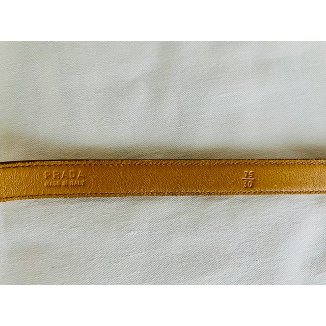 Mustard Vintage Prada Leather Belt, Mustard/Gold/Tan, Adjustable Gold & Brown Enamel Buckle, Made in Italy For Sale - Image 8 of 12