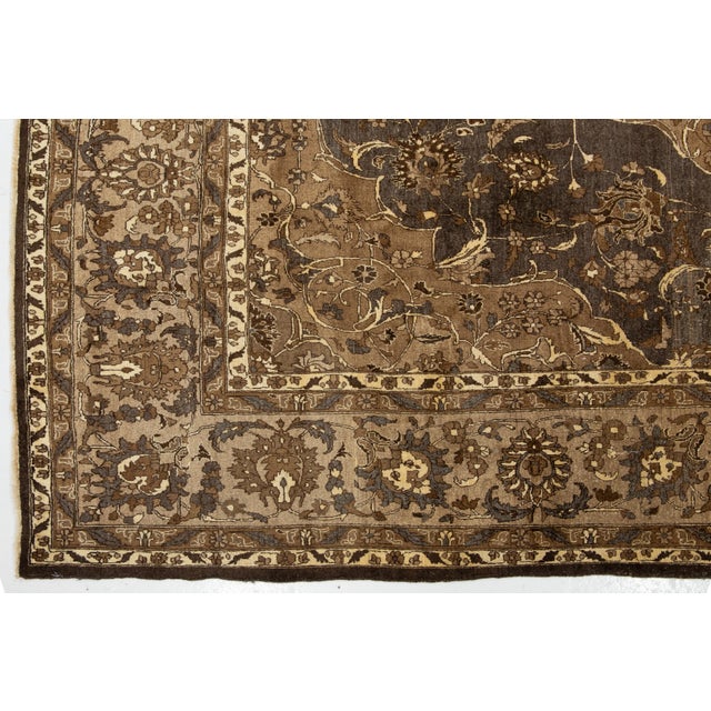 Textile 1930s Vintage Tabriz Wool Rug Handmade in Gray and Brown With Medallion Motif For Sale - Image 7 of 10