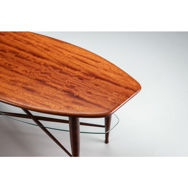 Assymetrical Coffee Table with Glass Storage and Cross Leg Details, 1960s For Sale - Image 13 of 14
