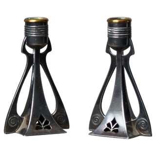 Arts and Crafts Swedish Candlesticks, 1890s, Set of 2 For Sale